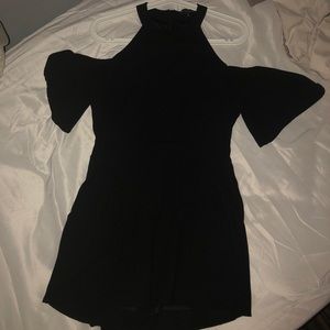 Black High Neck Cold Shoulder Short Romper